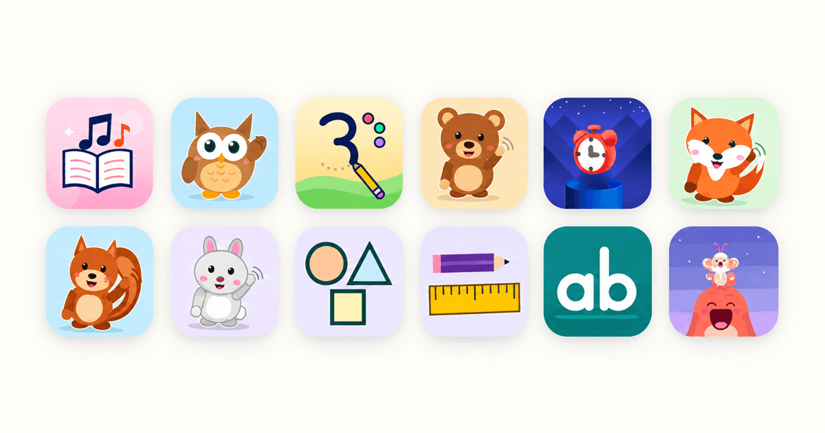 Alle tolv MOTH-apps samlet i to rækker med seks appikoner på lys baggrund.